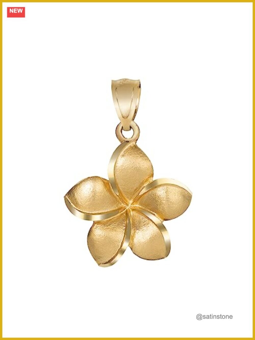 14K Solid Yellow Gold Plumeria Flower Pendant Charm Necklace for Women